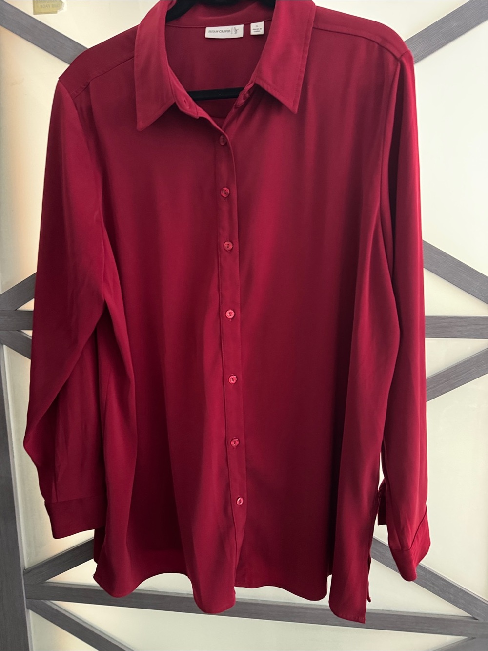 Susan Graver Red Men's Button-Front Dress Shirt